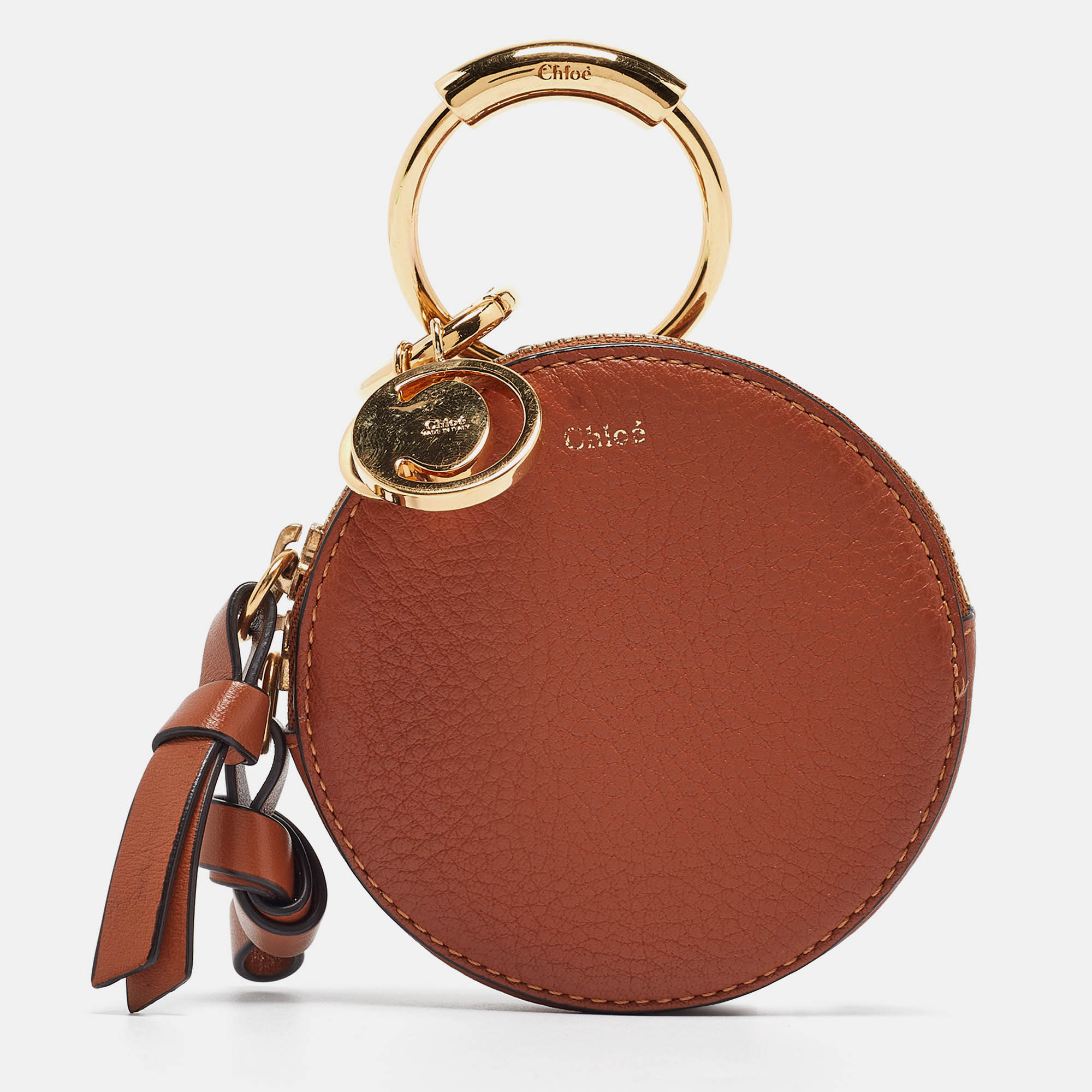 CHLOE Brown Leather Mini Alphabet Round Coin Purse