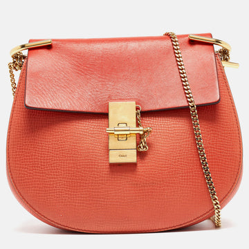 CHLOE Two Tone Orange Leather Medium Drew Shoulder Bag