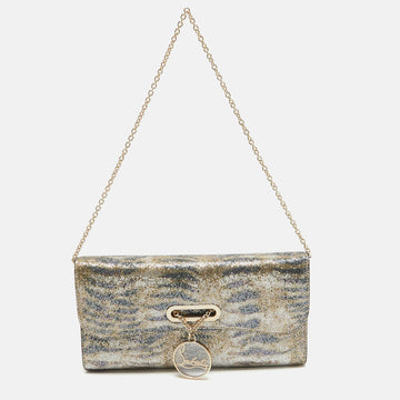 CHRISTIAN LOUBOUTIN Gold/Blue Printed Glitter Riviera Clutch Bag