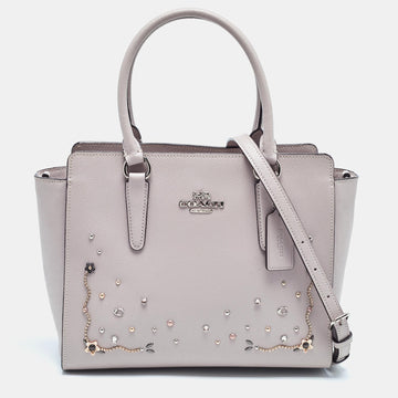 COACH Grey Leather Stardust Crystals Leah Tote