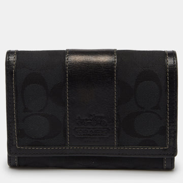 COACH Black Signature Canvas and Leather Continental Wallet