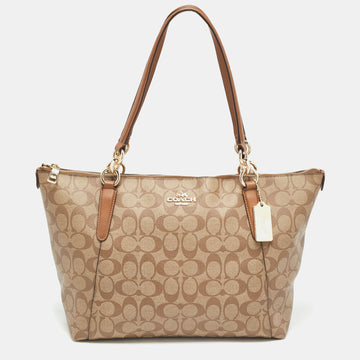 COACH Brown/Beige Signature Coated Canvas and Leather Ava Tote