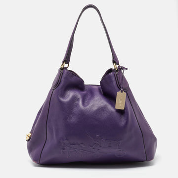 COACH Purple Leather Large Horse & Carriage Large Edie Shoulder Bag