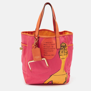 COACH Pink/Orange Canvas and Leather Bonnie Cashin Tote