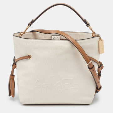 COACH Beige/Brown Leather Andy Drawstring Crossbody Bag