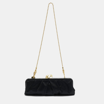 COACH Black Satin and Patent Leather Kiss Lock Chain Clutch