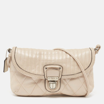 COACH Beige Quilted Leather Push Lock Crossbody Bag
