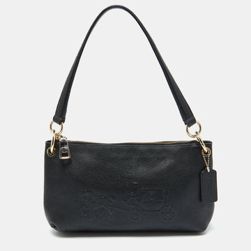 COACH Black Leather Embossed Horse and Carriage Bag