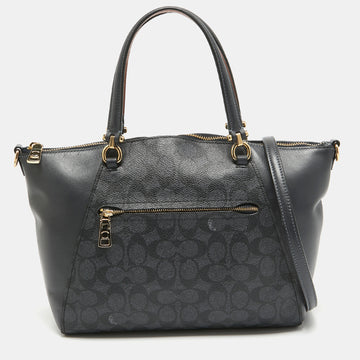 COACH Black Signature Coated Canvas and Leather Prairie Satchel