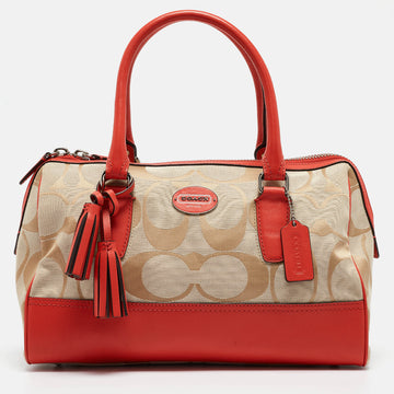 COACH Orange/Beige Signature Canvas and Leather Haley Satchel