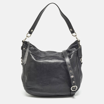 COACH Black Leather Logo Hobo