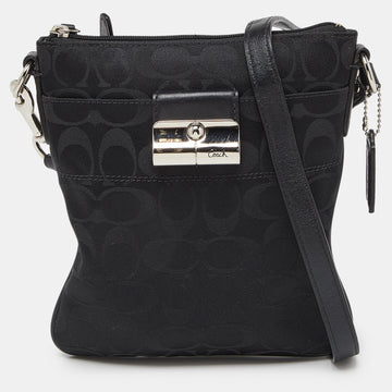 COACH Black Signature Canvas and Leather Courie Crossbody Bag