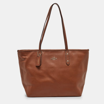 COACH Brown Leather City Zip Tote