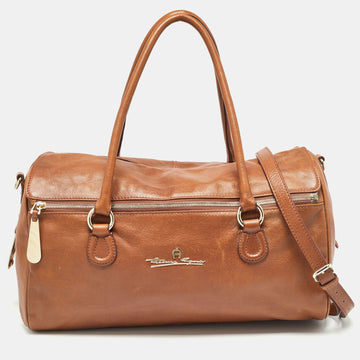 AIGNER Brown Leather Zip Duffel Bag