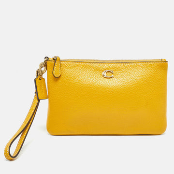 COACH Yellow Leather Wristlet Zip Pouch
