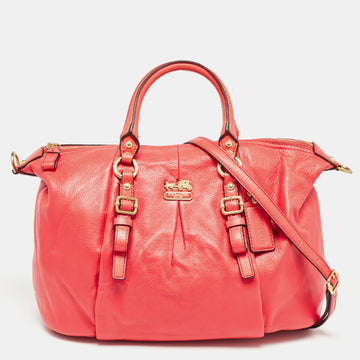 COACH Coral Red Madison Leather Juliette Satchel