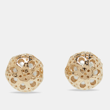 DIOR Cannage Faux Pearl Gold Tone Earrings