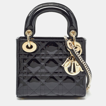 DIOR Black Cannage Patent Leather Mini Lady  Tote