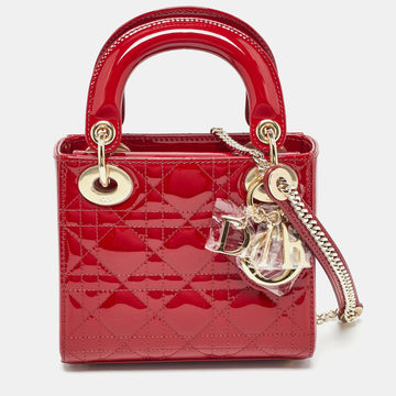 DIOR Red Cannage Patent Leather Mini Lady  Tote