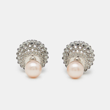 DIOR Tribales Crystals Faux Pearl Silver Tone Earrings