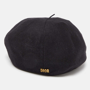 DIOR Black Logo Detail Linen Beret Hat