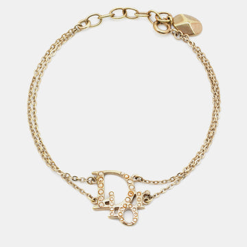 DIOR Oblique Crystal Logo Gold Tone Bracelet