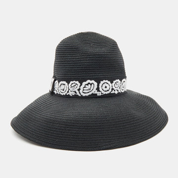 DIORChristian  Black Straw Daytime Roses Hat