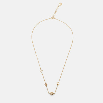 DIOR Gold Tone Secret Cannage Faux Pearl Crystal Station Necklace