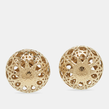 DIOR Mise En  Tribales Cannage Gold Tone Stud Earrings