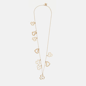 DIOR  Crystal Heart Clover Charms Gold ToneChain Necklace