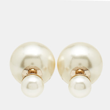 DIOR Tribales  Faux Pearl Gold Tone Metal Earrings