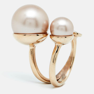 DIOR Ultra Faux Pearl Gold Tone Cocktail Ring Size 56