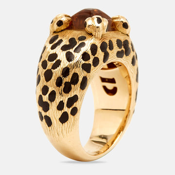 DIOR Leopard Citrine Lacquer 18k Yellow Gold Ring Size 52