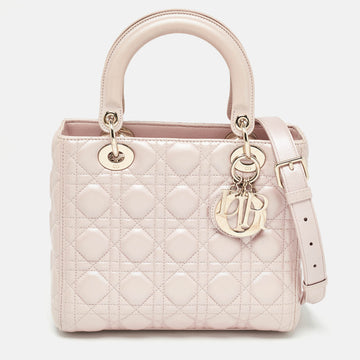 DIOR Light Pink Shimmer Cannage Leather Medium Lady  Tote