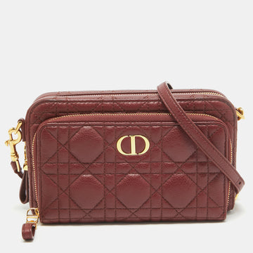 DIOR Dark Red Cannage Leather Caro Double Pouch Bag