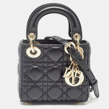 DIOR Black Cannage Leather Micro Lady  Tote