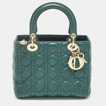 DIOR Green Cannage Leather Medium Lady  Tote
