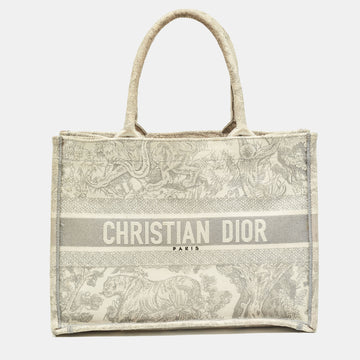 DIOR Grey/White Toile De Jouy Embroidery Canvas Medium Book Tote