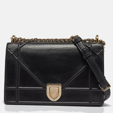 DIOR Black Leather Medium ama Flap Shoulder Bag