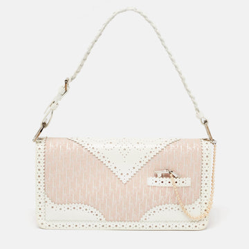 DIOR White/Pink Brogue Leather and Oblique Canvas  D’ Trick Bag