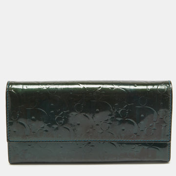 DIOR Green Oblique Embossed Patent Leather Continental Flap Wallet