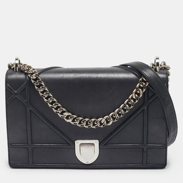 DIOR Black Leather Medium ama Flap Shoulder Bag