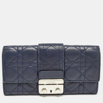 DIOR Navy Blue Cannage Quilted Leather New Lock Wallet on Chain