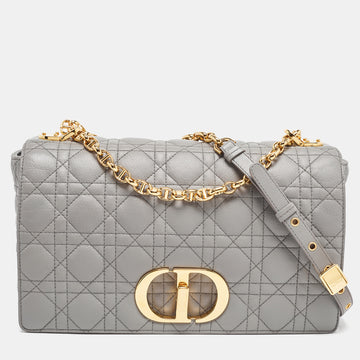 DIOR Grey Cannage Leather Large Caro Shoulder Bag