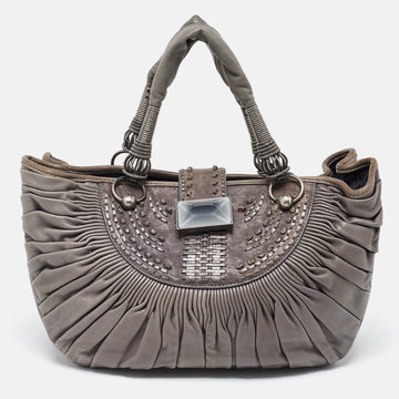 DIOR Grey Pleated Leather Plisse Tote