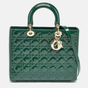 DIOR Green Cannage Patent Leather Large Lady  Tote