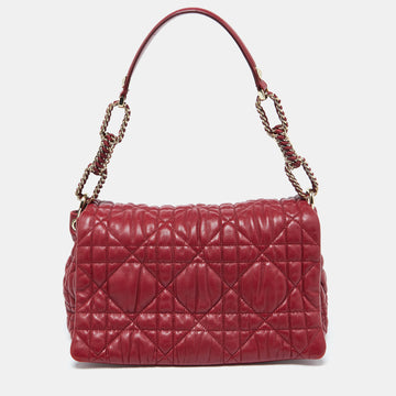 DIOR Red Cannage Leather Delices Gaufre Flap Shoulder Bag