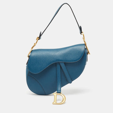 DIOR Teal Blue Leather Saddle Shoulder Bag