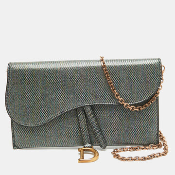 DIOR Multicolor Printed Leather Saddle Wallet on Chain
