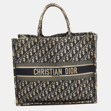 DIOR Navy Blue Oblique Embroidered Canvas Large Book Tote